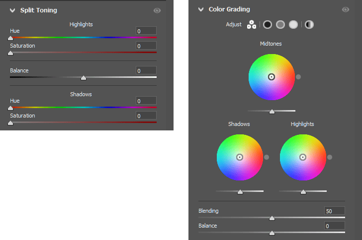 Example of the difference in the adjustments available in between Lightroom process version 2 and 3